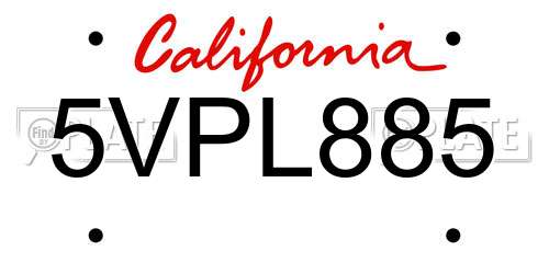 5VPL885 California License Plate