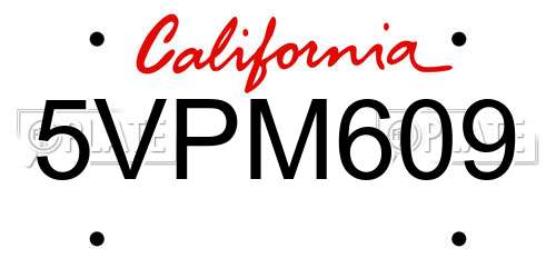 5VPM609 California License Plate