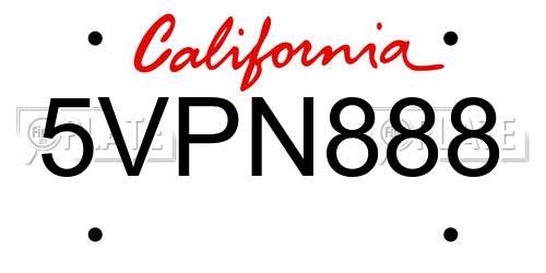 5VPN888 California License Plate