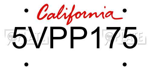 5VPP175 California License Plate