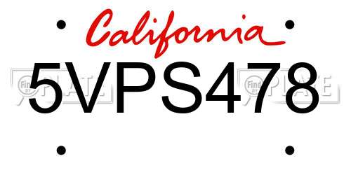 5VPS478 California License Plate