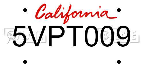5VPT009 California License Plate