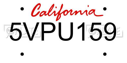 5VPU159 California License Plate