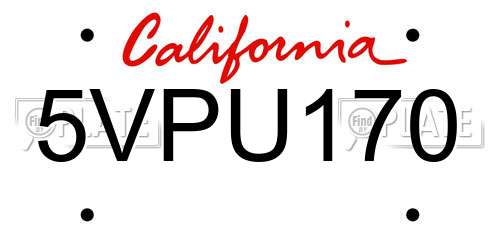5VPU170 California License Plate