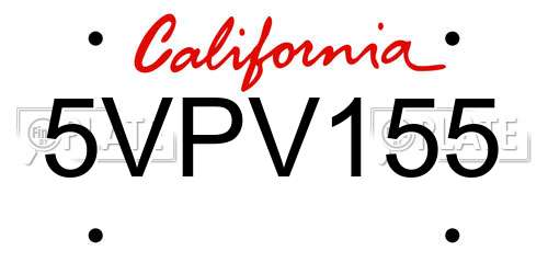 5VPV155 California License Plate