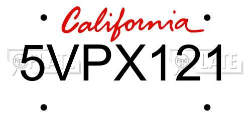 5VPX121 California License Plate