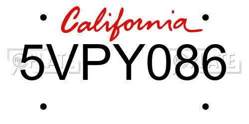 5VPY086 California License Plate