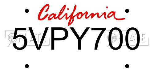 5VPY700 California License Plate