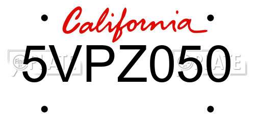 5VPZ050 California License Plate