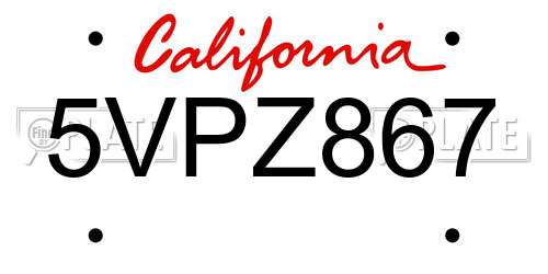 5VPZ867 California License Plate