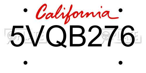 5VQB276 California License Plate