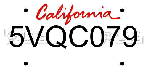 5VQC079 California License Plate