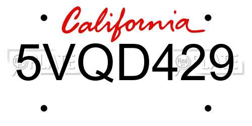 5VQD429 California License Plate