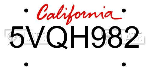 5VQH982 California License Plate
