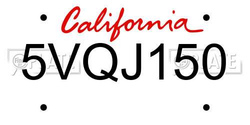 5VQJ150 California License Plate