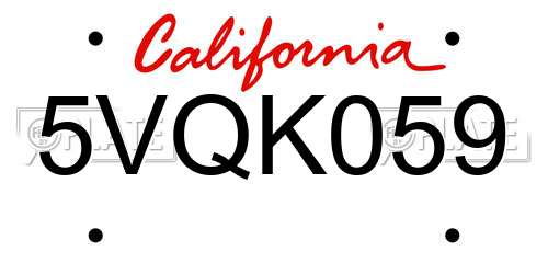 5VQK059 California License Plate