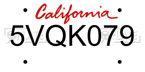 5VQK079 California License Plate