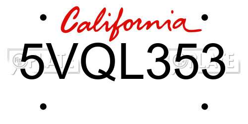 5VQL353 California License Plate