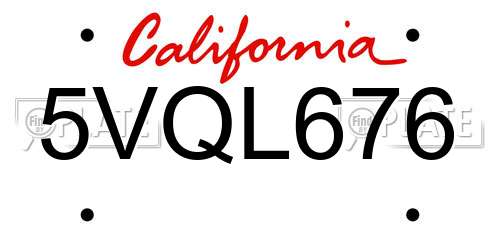 5VQL676 California License Plate