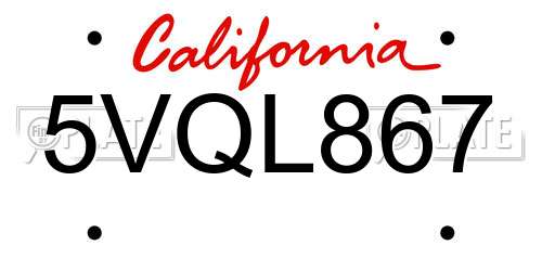 5VQL867 California License Plate