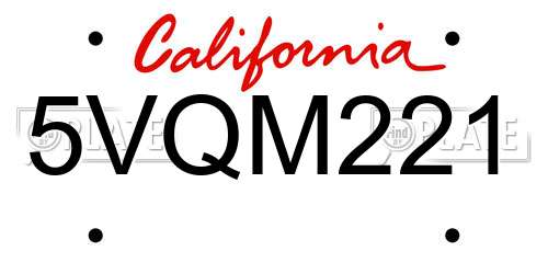 5VQM221 California License Plate