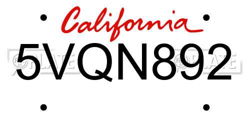 5VQN892 California License Plate