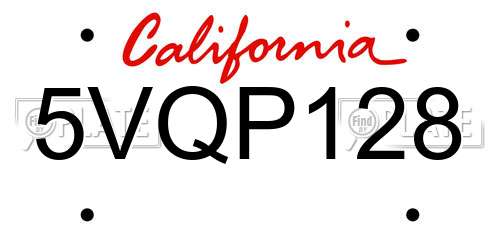 5VQP128 California License Plate