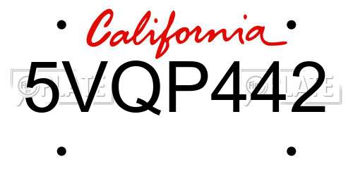 5VQP442 California License Plate