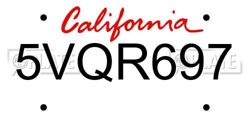 5VQR697 California License Plate