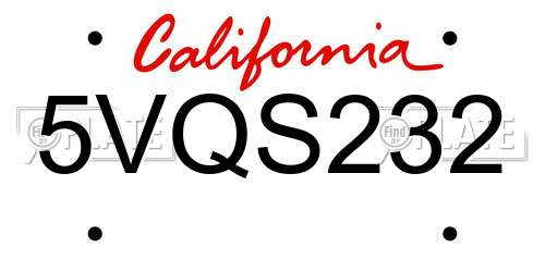 5VQS232 California License Plate