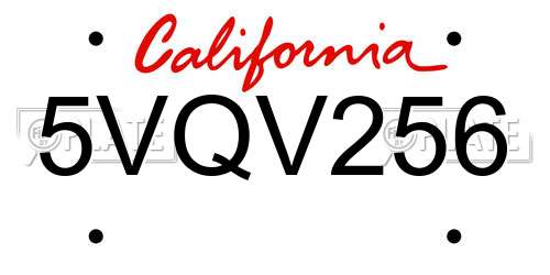 5VQV256 California License Plate
