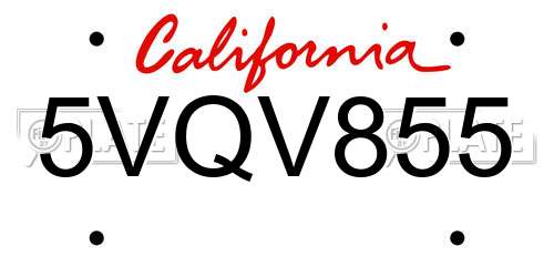5VQV855 California License Plate