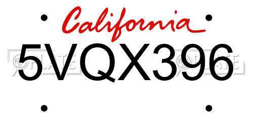 5VQX396 California License Plate