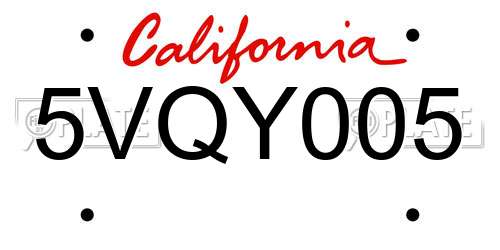 5VQY005 California License Plate