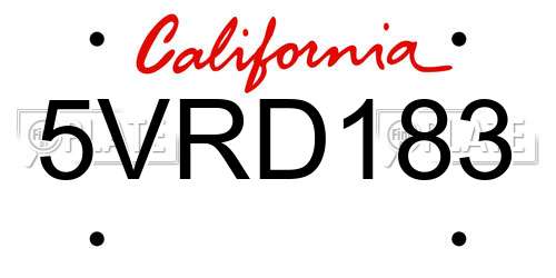 5VRD183 California License Plate