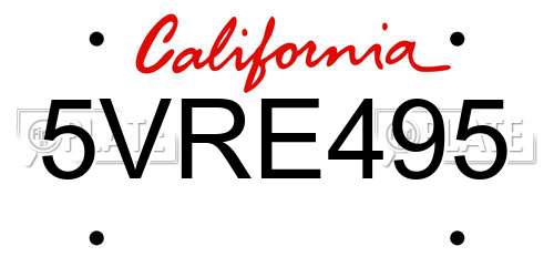 5VRE495 California License Plate