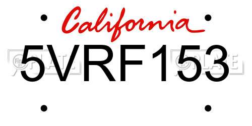 5VRF153 California License Plate