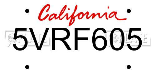 5VRF605 California License Plate