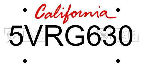 5VRG630 California License Plate