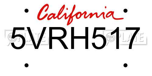 5VRH517 California License Plate