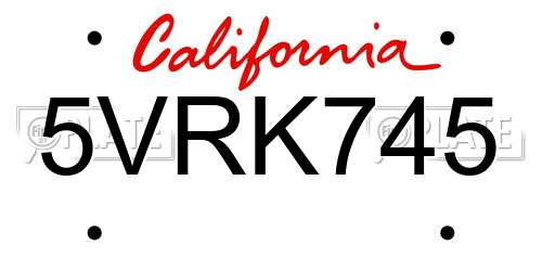 5VRK745 California License Plate