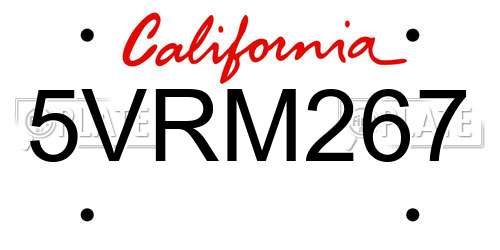 5VRM267 California License Plate