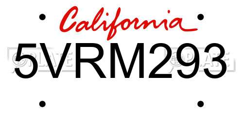 5VRM293 California License Plate