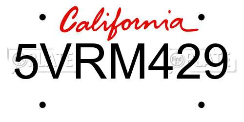 5VRM429 California License Plate