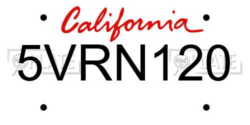 5VRN120 California License Plate