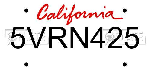 5VRN425 California License Plate