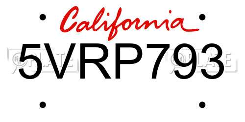 5VRP793 California License Plate