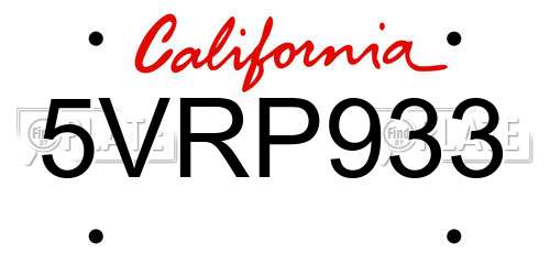 5VRP933 California License Plate