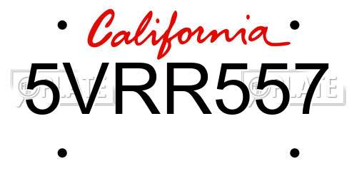 5VRR557 California License Plate