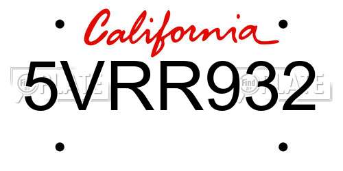5VRR932 California License Plate